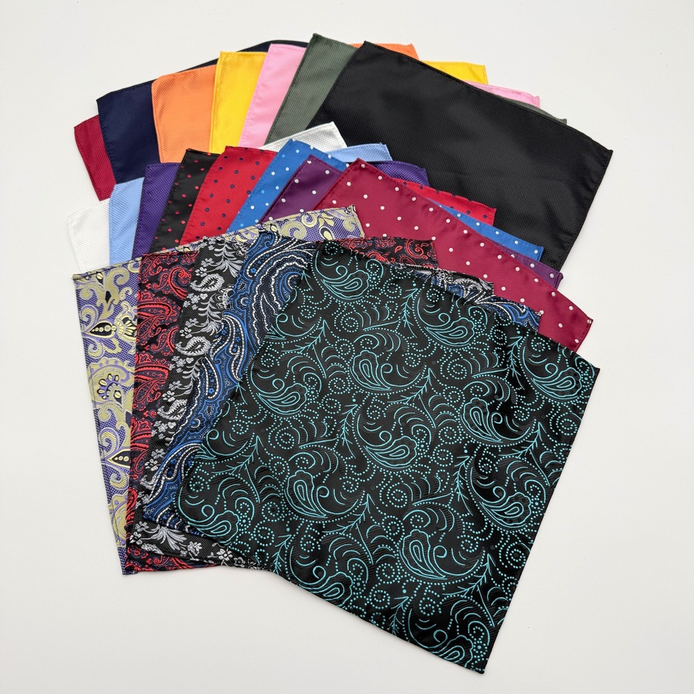 100% Silk Pocket Square Handkerchief Lot of 20 Men Paisley Dots Striped Wedding